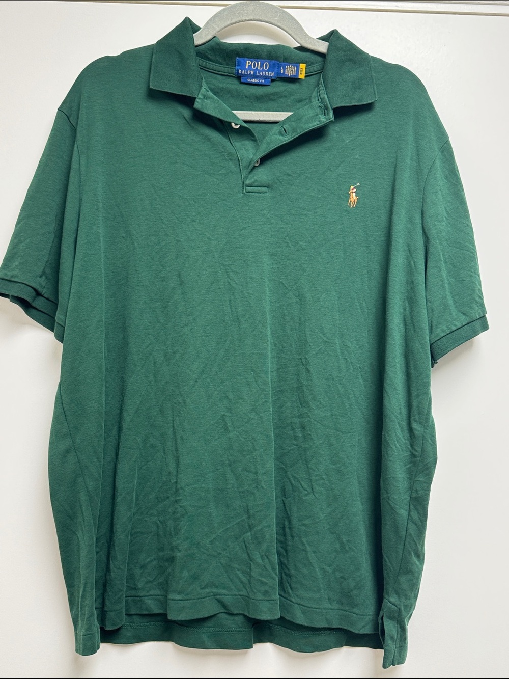 Polo Ralph Lauren Hunter Green Polo Shirt Realistic Pony Logo Size L Classic Fit